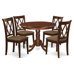 East West Furniture Hartland 5-piece Wood Dining Set with Linen Seat in Mahogany