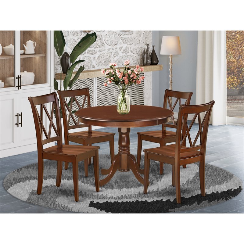East West Furniture Hartland 5-piece Dining Set with X-Back Chairs in Mahogany