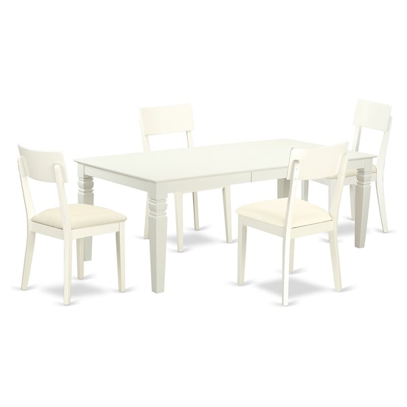 East West Furniture Logan 5-piece Traditional Wood Dining Set in Linen White
