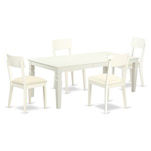 East West Furniture Logan 5-piece Traditional Wood Dining Set in Linen White
