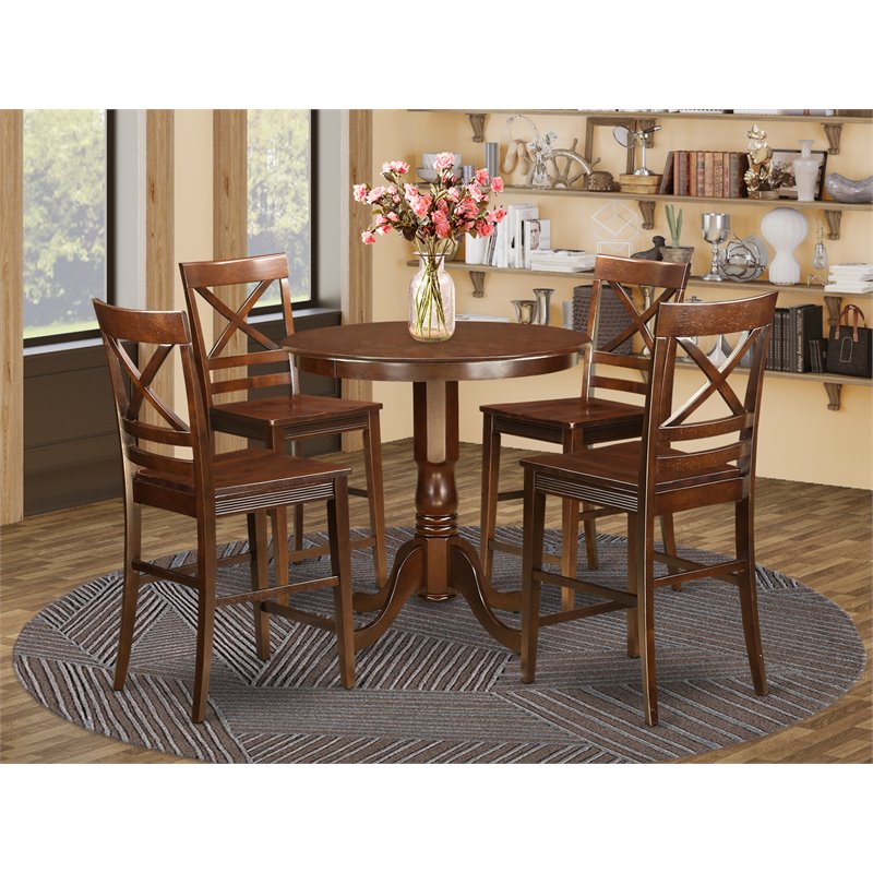 East West Furniture Jackson 5-piece Wood Dining Table and Chair Set in Mahogany