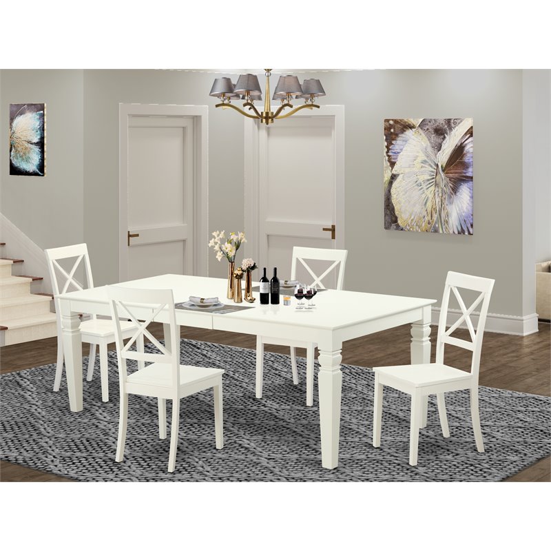 East West Furniture Logan 5-piece Wood Dining Table Set in Linen White