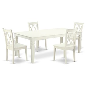 East West Furniture Logan 5-piece Wood Dining Set with X-Back Chairs in White