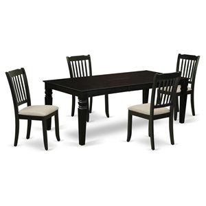 East West Furniture Logan 5-piece Wood Dining Set with Fabric Seat in Black