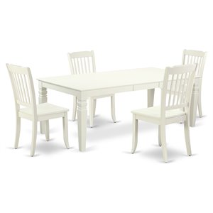 East West Furniture Logan 5-piece Wood Dining Set with Slat Back in Linen White