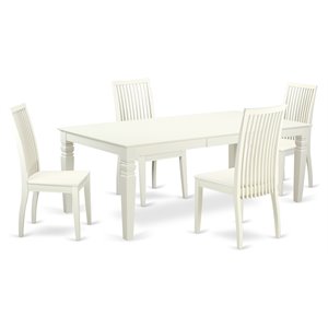 East West Furniture Logan 5-piece Wood Dining Table and Chair Set in Linen White