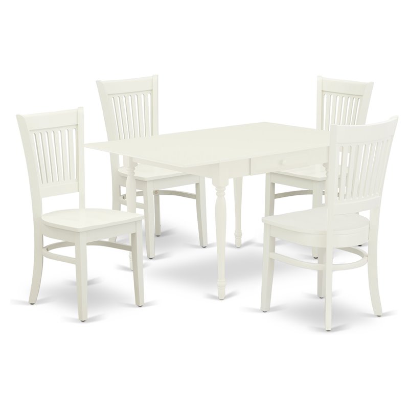 East West Furniture Monza 5-piece Dining Set with Wood Seat in Linen White