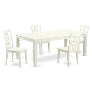 East West Furniture Logan 5-piece Wood Dining Table and Chairs in Linen White