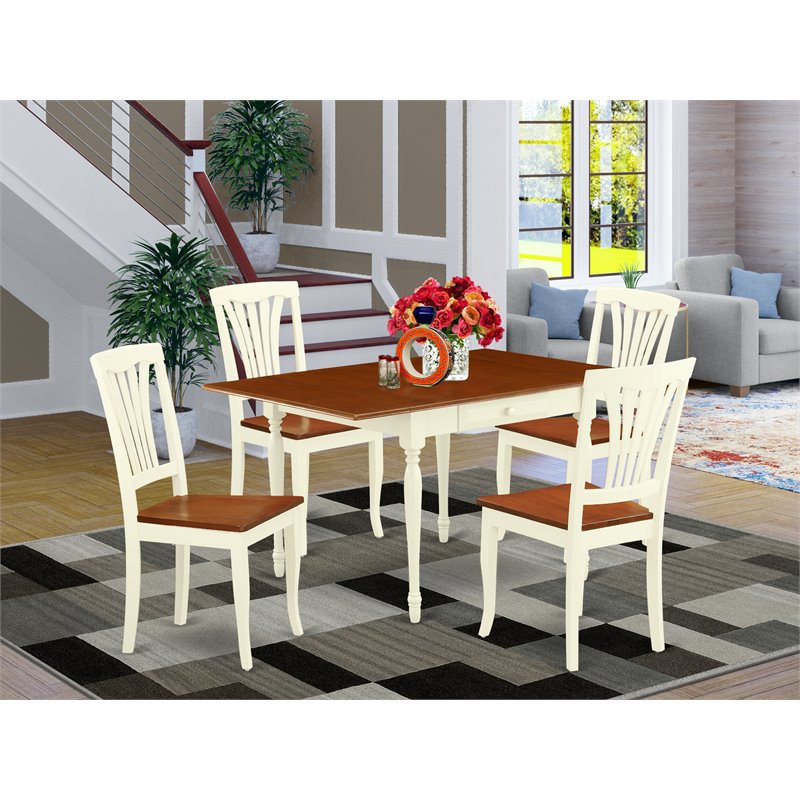 East West Furniture Monza 5-piece Wood Dining Set with Slat Back in Cherry