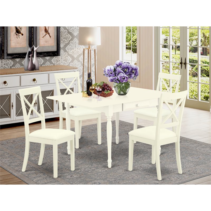 East West Furniture Monza 5-piece Wood Dining Set with Leather Chairs in White