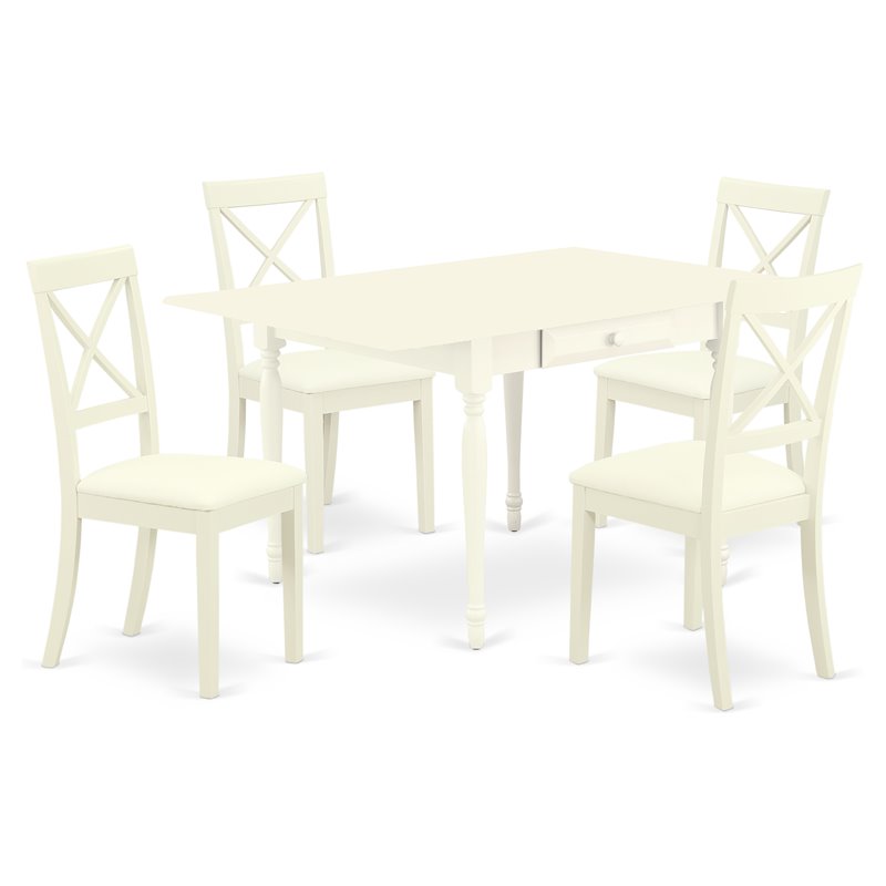 East West Furniture Monza 5-piece Wood Dining Set with Leather Chairs in White