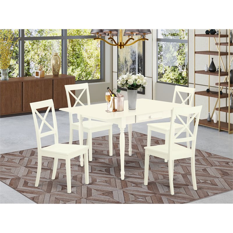 East West Furniture Monza 5-piece Wood Dining Set with X-Back Chairs in White