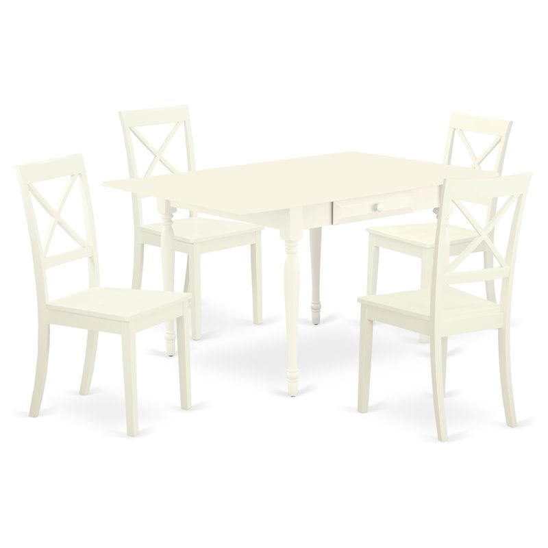 East West Furniture Monza 5-piece Wood Dining Set with X-Back Chairs in White