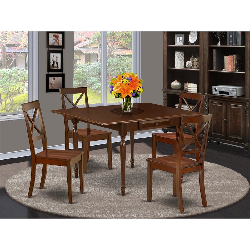 East West Furniture Monza 5-piece Traditional Wood Dining Set in Mahogany