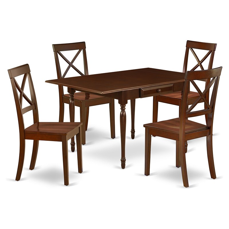 East West Furniture Monza 5-piece Traditional Wood Dining Set in Mahogany