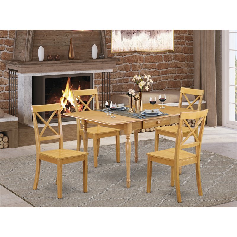 East West Furniture Monza 5-piece Traditional Wood Dining Room Set in Oak