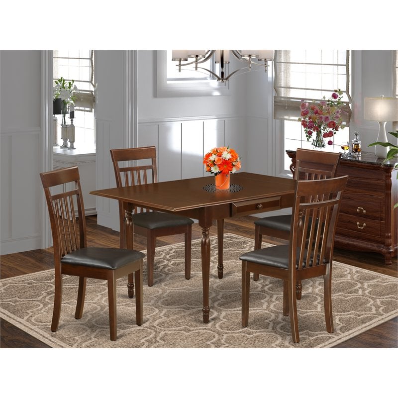 East West Furniture Monza 5-piece Wood Dining Set with Slat Back in Mahogany