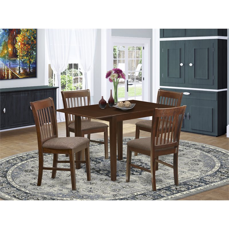 East West Furniture Norden 5-piece Wood Dining Set with Linen Seat in Mahogany