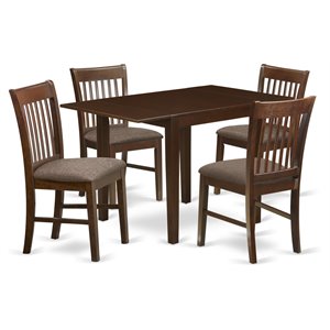 East West Furniture Norden 5-piece Wood Dining Set with Linen Seat in Mahogany