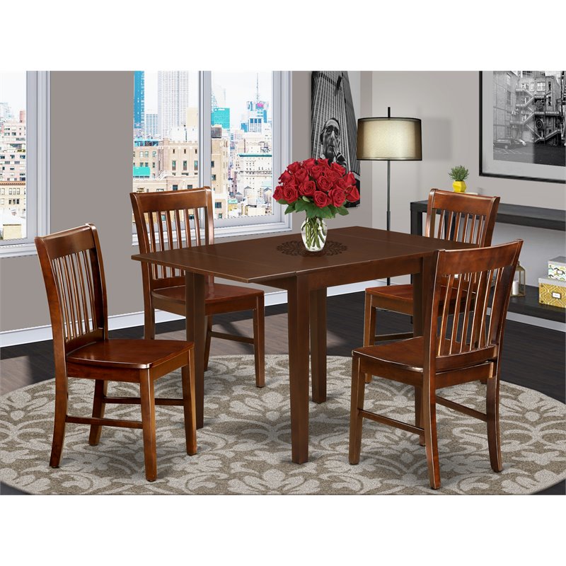 East West Furniture Norden 5-piece Traditional Wood Dinette Set in Mahogany