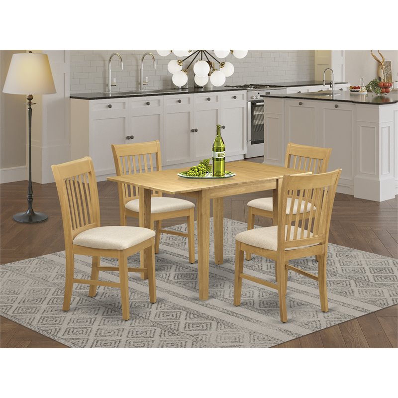 East West Furniture Norden 5-piece Wood Dining Set with Fabric Seat in Oak