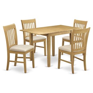 East West Furniture Norden 5-piece Wood Dining Set with Fabric Seat in Oak