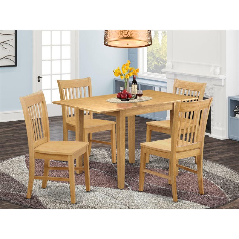 East West Furniture Norden 5-piece Wood Table and Dining Chair Set in Oak