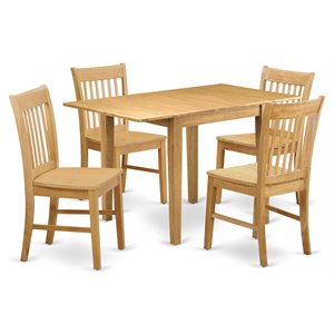 East West Furniture Norden 5-piece Wood Table and Dining Chair Set in Oak