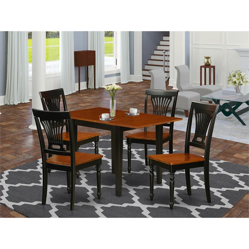 East West Furniture Norden 5-piece Wood Dining Table and Chairs in Black/Cherry