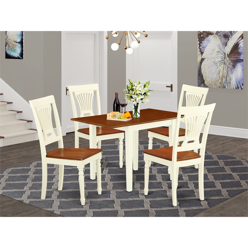 East West Furniture Norden 5-piece Table and Dining Chairs in Buttermilk/Cherry