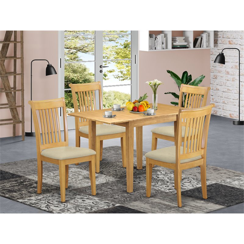 East West Furniture Norden 5-piece Wood Dining Set with Cushion Seat in Oak