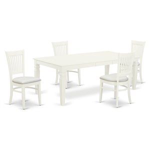 East West Furniture Logan 5-piece Wood Table and Dining Chair Set in Linen White