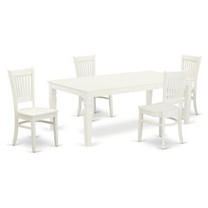East West Furniture Logan 5-piece Wood Table and Dining Chairs in Linen White