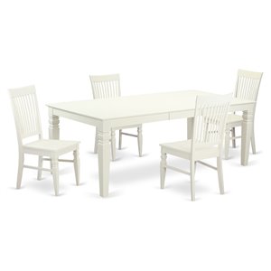 East West Furniture Logan 5-piece Wood Kitchen Table Set in Linen White