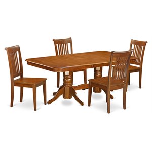 East West Furniture Napoleon 5-piece Chair and Dining Table Set in Saddle Brown
