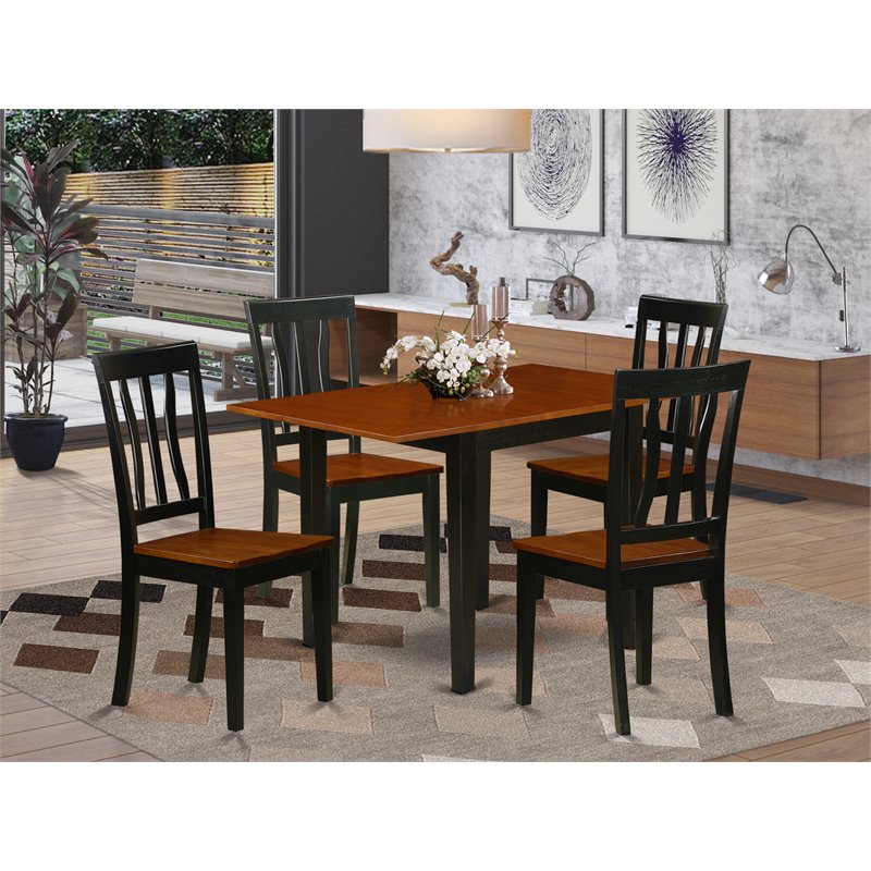 East West Furniture Norden 5-piece Wood Dining Set in Black/Cherry