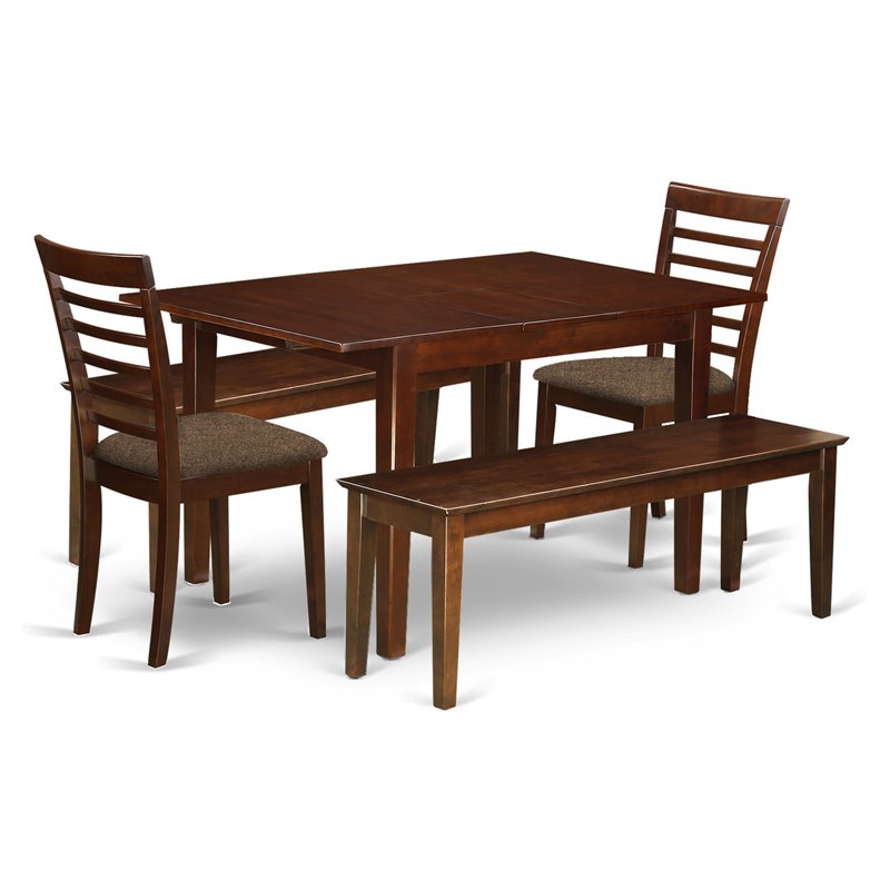 East West Furniture Milan 5-piece Wood Dining Set with 2 Benches in Mahogany