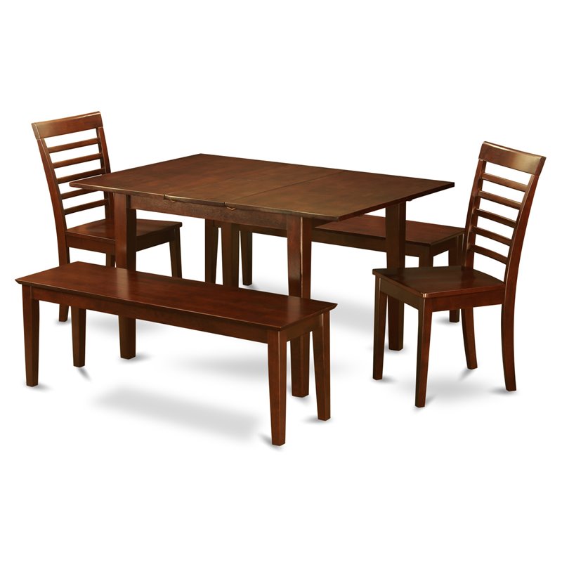 East West Furniture Milan 5-piece Wood Kitchen Set with 2 Benches in Mahogany