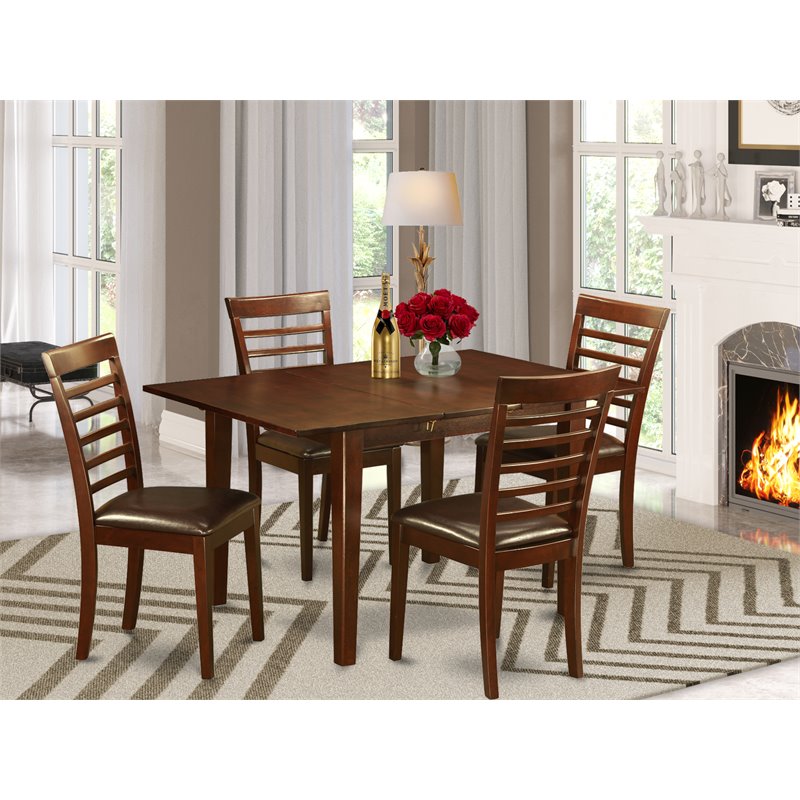 East West Furniture Milan 5-piece Wood Kitchen Table Set in Mahogany