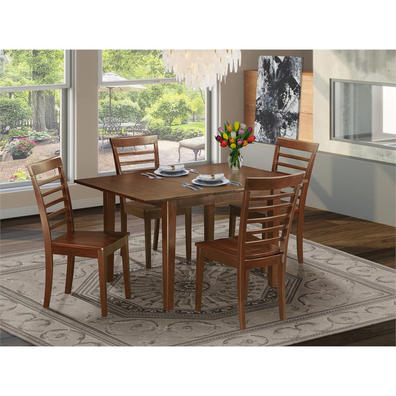 East West Furniture Milan 5-piece Wood Kitchen Table and Chair Set in Mahogany