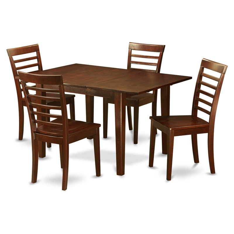 East West Furniture Milan 5-piece Wood Kitchen Table and Chair Set in Mahogany