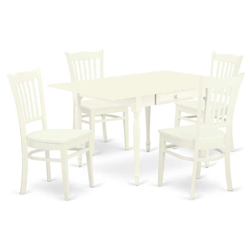 East West Furniture Monza 5-piece Wood Kitchen Table Set in Linen White