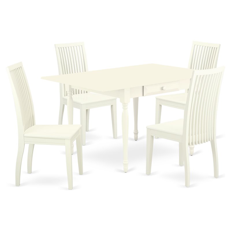 East West Furniture Monza 5-piece Wood Dining Table and Chairs in Linen White