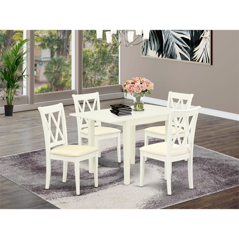 East West Furniture Norden 5-piece Wood Dining Set with Fabric Seat in White