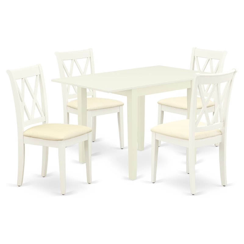 East West Furniture Norden 5-piece Wood Dining Set with Fabric Seat in White