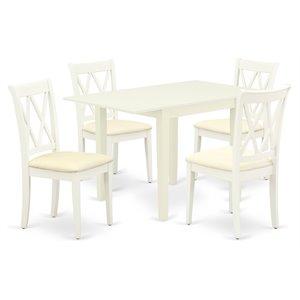 East West Furniture Norden 5-piece Wood Dining Set with Fabric Seat in White