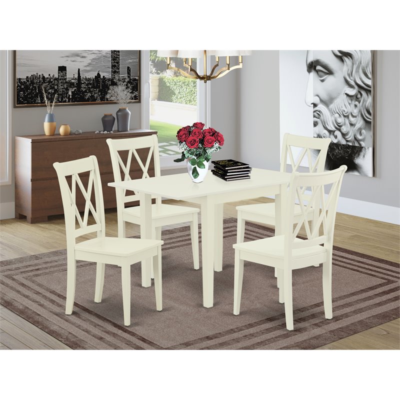 East West Furniture Norden 5-piece Dining Set with Wood Seat in Linen White