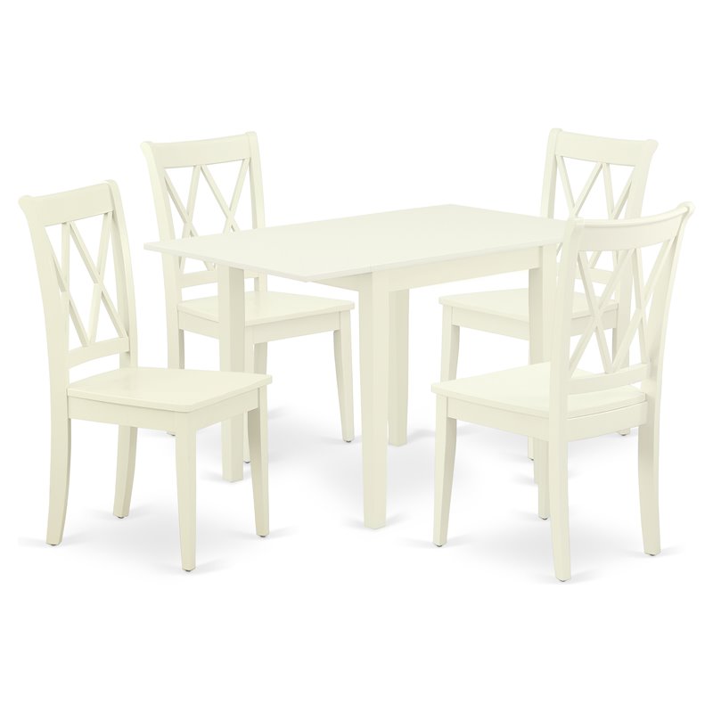 East West Furniture Norden 5-piece Dining Set with Wood Seat in Linen White