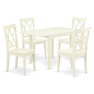 East West Furniture Norden 5-piece Dining Set with Wood Seat in Linen White