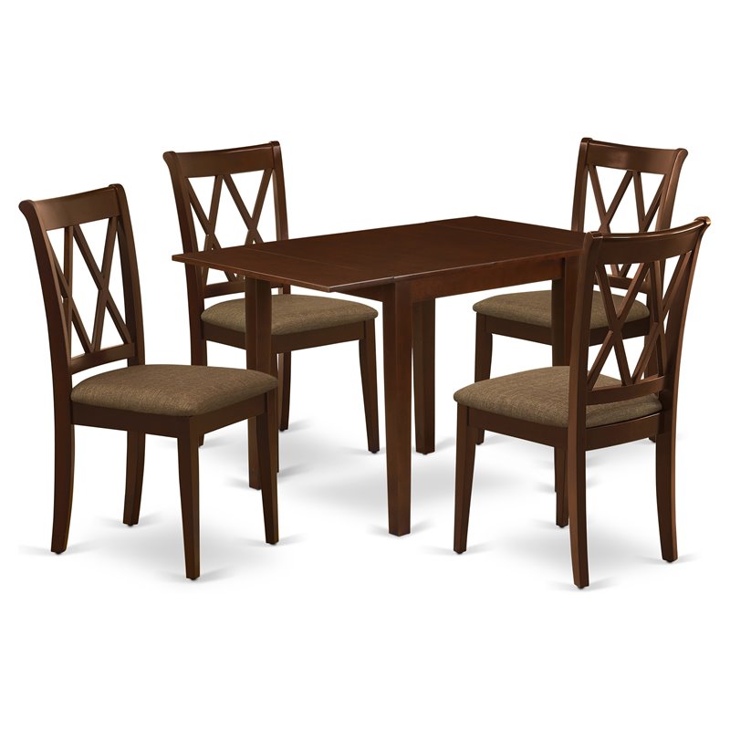 East West Furniture Norden 5-piece Wood Dining Set with Fabric Seat in Mahogany